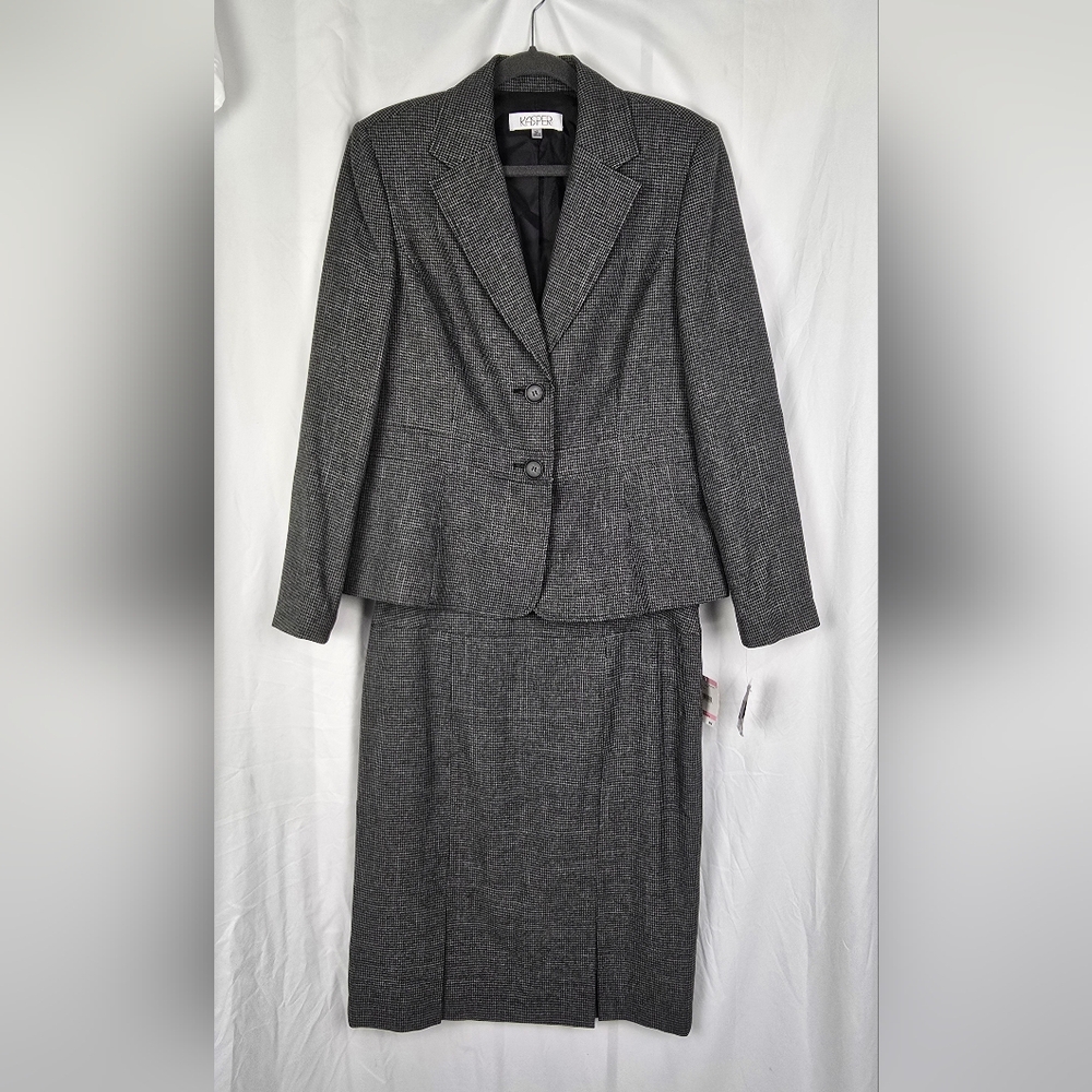 Kasper Houndstooth Grey/Black 2pc Skirt Suit Set sz 10 NWT Secretary Church